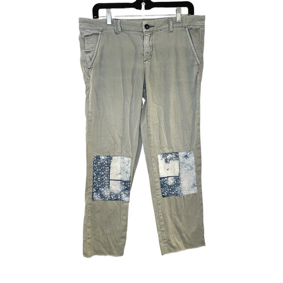 Pilcro and the Letterpress Pants 29 Green Hyphen Patched Straight Leg Raw Hem - Picture 1 of 7